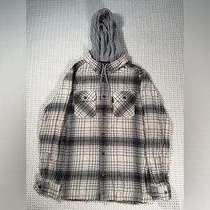 Harley-Davidson Black White Plaid Hooded Flannel Shirt Mens Size S